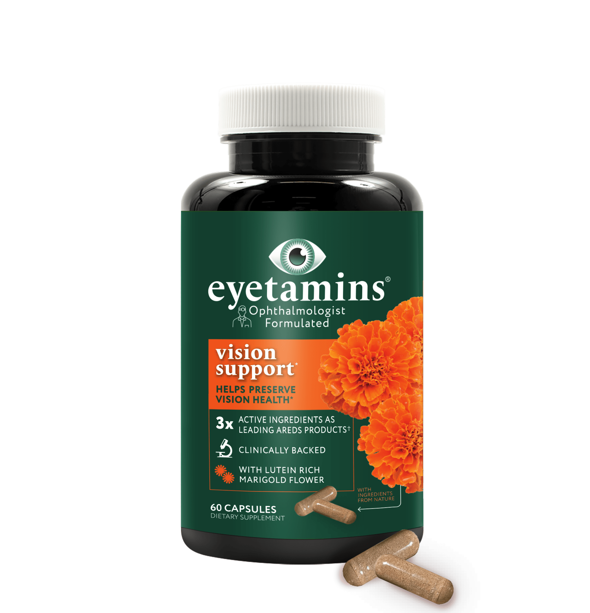 Eyetamins Vision Support | with Lutein Rich Marigold & Natural AREDS 2 ...